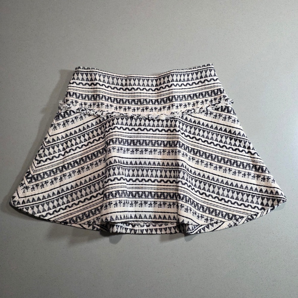 Banana Republic Black White Geometric Tribal Mini Skirt Size 8 Fringe Detail
